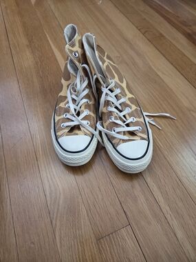 Converse High Top Sneakers in Tan Giraffe Print with White Accents